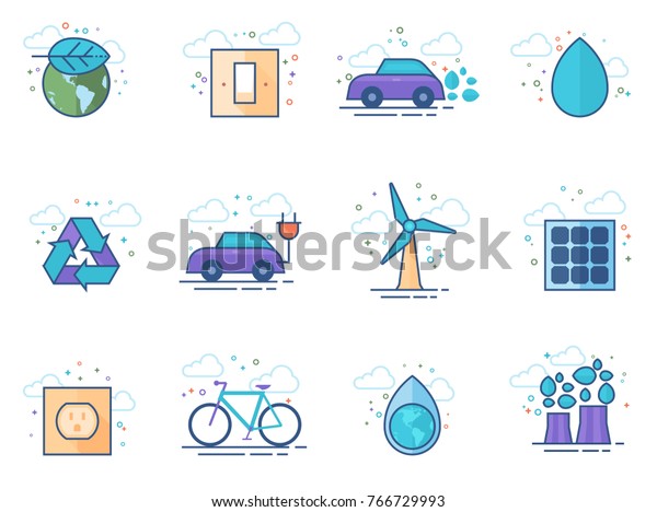 Environment icon series in flat color\
style. Vector\
illustration.