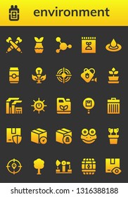 environment icon set. 26 filled environment icons.  Simple modern icons about  - Darts, Blood, Plant, Fertilizer, Droplet, Can, Green energy, Target, Watering can, Factory, Solar energy