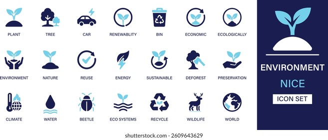 Environment icon set collection. Plant, tree, car, renewability, bin, economic, ecologically, environment, nature, and best solid icon set.