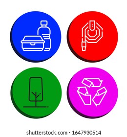 conjunto de iconos de entorno. Colección de botellas de plástico, manguera de agua, árbol, iconos de reciclaje