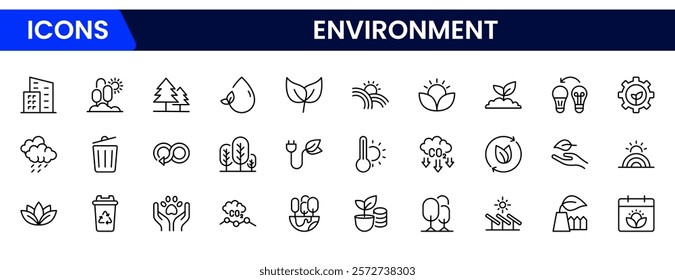 Environment icon set. Containing recycling, plant, nature, eco, earth, green energy, trees, ecology and more collection