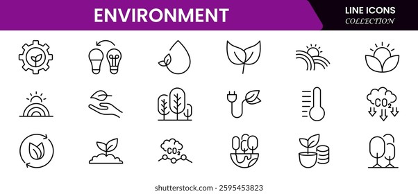 Environment icon set. Containing recycling, plant, nature, eco, earth, green energy, trees, ecology and more collection