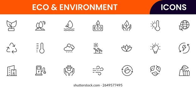 Environment icon set. Containing recycling, plant, nature, eco, earth, green energy, trees, ecology and more collection