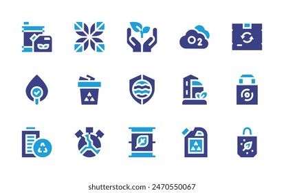 Environment icon set. Duotone color. Vector illustration. Containing safe, environmentprotection, environment, earthday, oxygen, ecofuel, waterquality, recycling, plastic, battery, biodegradable.