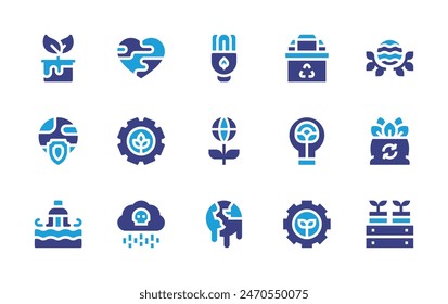 Environment icon set. Duotone color. Vector illustration. Containing environmentprotection, love, ecology, globalwarming, cleansea, dye, sustainability, greenenergy, box, saving, organic, cleanenergy.