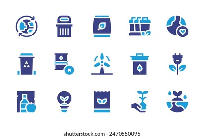 Environment icon set. Duotone color. Vector illustration. Containing ecology, greenenergy, ecologyandenvironment, compost, recycle, recyclingcontainer, windpower, nooil, earth, garbage, recycling.