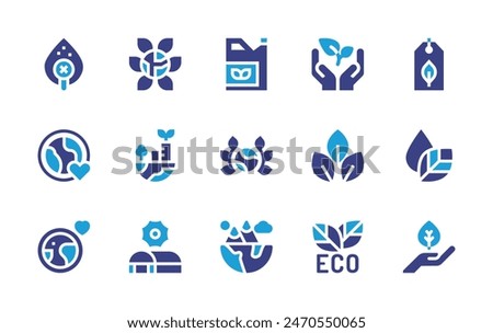 Environment icon set. Duotone color. Vector illustration. Containing ecopackaging, ecofriendly, environmentprotection, environmentalprotection, ecology, water, eco, environment, greenhouseeffect.