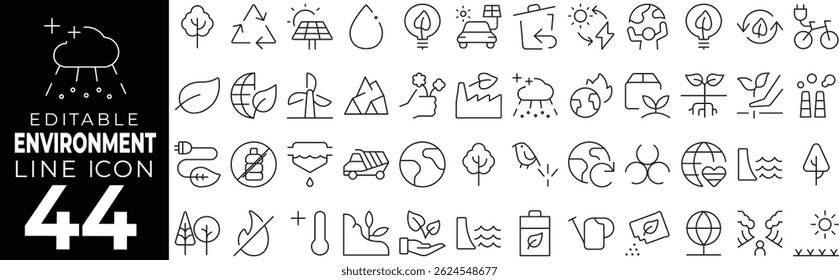 Environment icon set with editable stroke. Ecology and environment thin line icon collection. Vector illustration