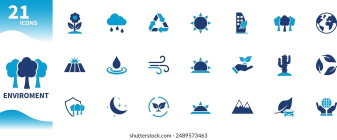 Umgebungssymbol. Set von Icons für Umweltschutz, Erde, Samen, Wald, Wasser, Wind, Kaktus