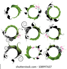 Environment  icon set with leaves and abstract flowers