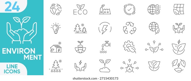 Conjunto de iconos de entorno. Colección de iconos lineales. Trazo editable. Vector e ilustración