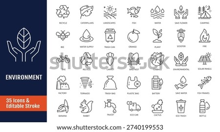 Environment icon set. Outline icon with Editable stroke. Vector illustration