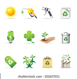 Environment  icon set. Transparency & gradient meshes. Transparent shadows placed on layer beneath.