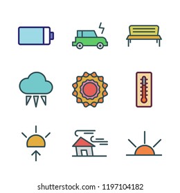 environment icon set. vector set about bonsai icon, thermometer, sun and cloud icons set.