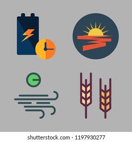 environment icon set. vector set about wind, battery, wheat and sun icons set.