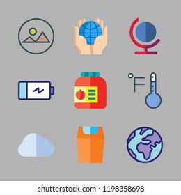 environment icon set. vector set about landscape, conserve, earth globe and battery icons set.