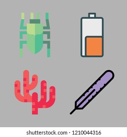 environment icon set. vector set about thermometer, coral, beetle and battery icons set.