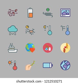 environment icon set. vector set about thermometer, barrier, temperature and battery icons set.