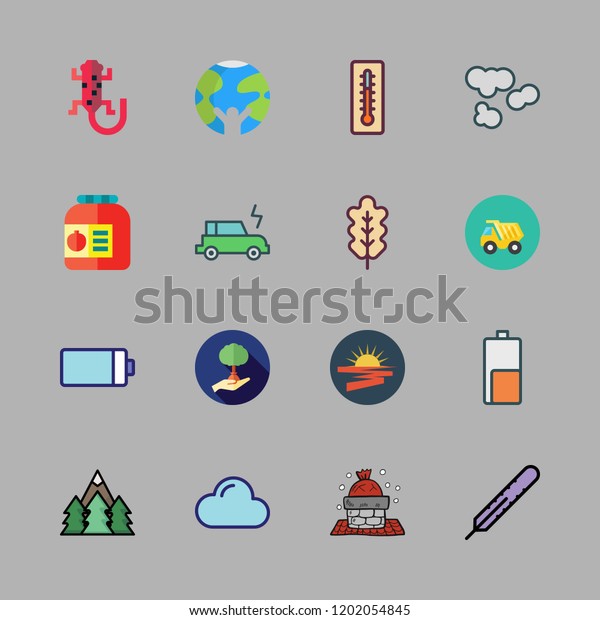 environment icon set. vector set about\
cloudy, reforestation, chimney and forest icons\
set.