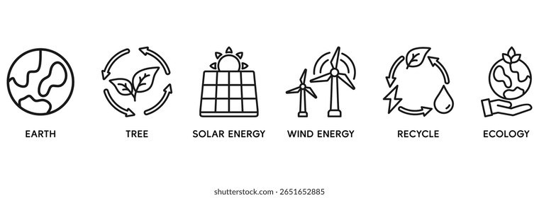 Environment icon set vector illustration concept relate to earth, tree, solar energy, wind energy, recycle, ecology