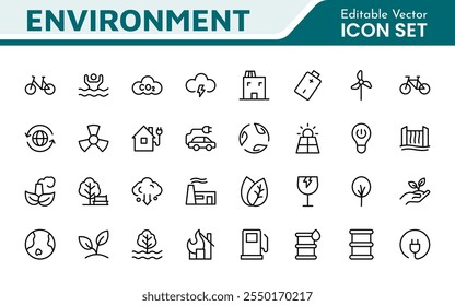 Environment Icon Set. A vibrant collection of icons promoting sustainability and eco-friendliness, environmental awareness and conservation efforts.