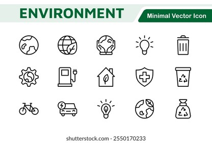 Environment Icon Set. A vibrant collection of icons promoting sustainability and eco-friendliness, environmental awareness and conservation efforts.