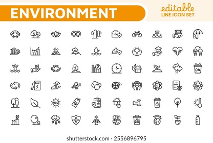 Environment Icon Set. A vibrant collection of icons promoting sustainability and eco-friendliness, environmental awareness and conservation efforts.