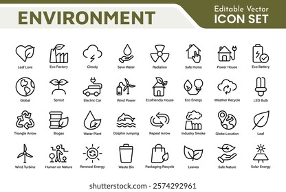 Environment Icon Set. A vibrant collection of icons promoting sustainability and eco-friendliness, environmental awareness and conservation efforts.