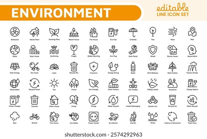 Environment Icon Set. A vibrant collection of icons promoting sustainability and eco-friendliness, environmental awareness and conservation efforts.
