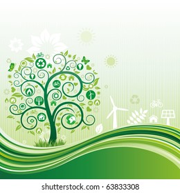 environment icon and tree,green flow background