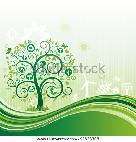 environment icon and tree,green flow background