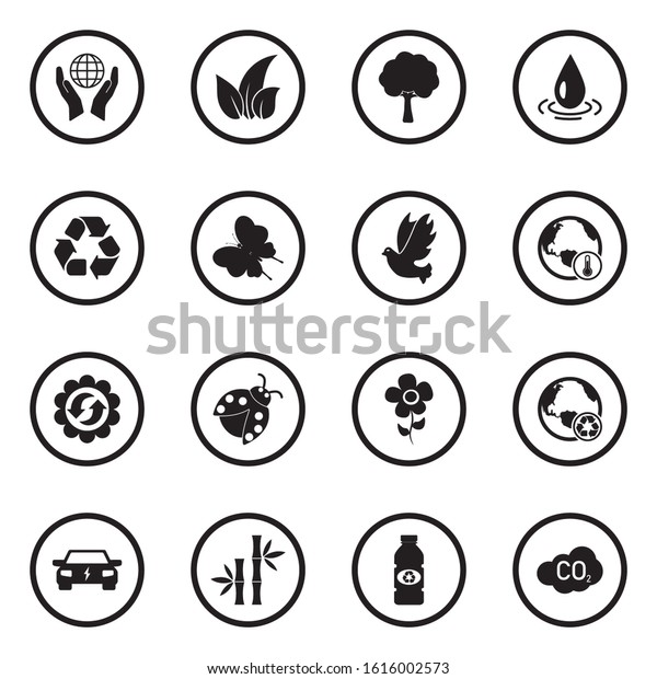 Environment Icons. Black Flat Design In\
Circle. Vector\
Illustration.