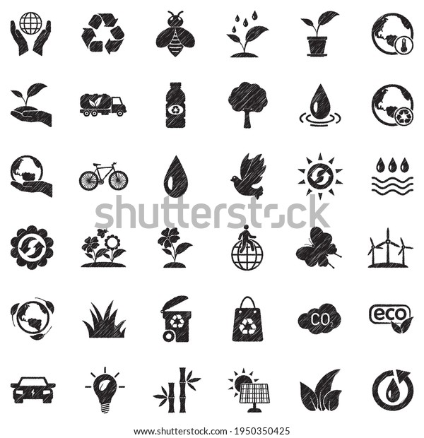 Environment Icons. Black Scribble Design.\
Vector\
Illustration.