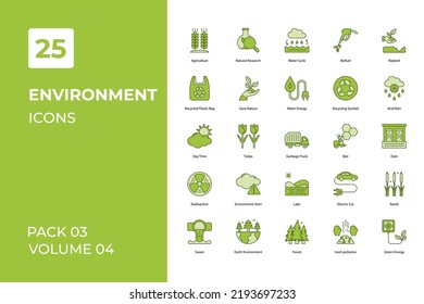 Colección de iconos de entorno. Set contiene Iconos como manzana, limpio, conservación, tierra, más 