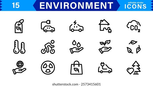 Environment Icons. Eco-Friendly Vector Illustrations for Sustainability, Nature, and Green Solutions