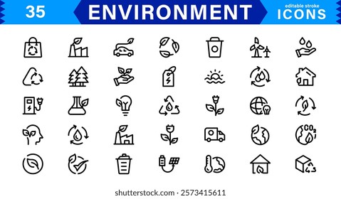 Environment Icons. Eco-Friendly Vector Illustrations for Sustainability, Nature, and Green Solutions