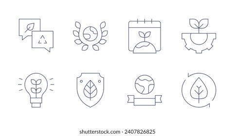 Iconos de entorno. Trazo editable. Conteniendo sostenibilidad, innovación, tierra, medio ambiente, protección del medio ambiente, día mundial del medio ambiente, ingeniería, eco.