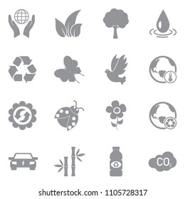 Environment Icons. Gray Flat Design. Vector Illustration. 