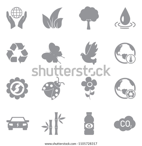 Environment Icons. Gray Flat Design. Vector\
Illustration. 