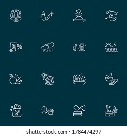 Environment icons line style set with eco tote bag, volcano, paper recycling and other magma elements. Isolated vector illustration environment icons.
