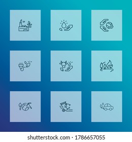 Environment icons line style set with bio energy, green factory, reduce waste and other automobile elements. Isolated vector illustration environment icons.