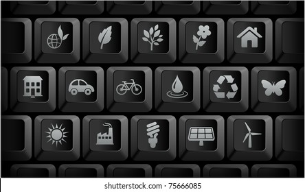 Environment Icons on Black Computer Keyboard Buttons Original Illustration