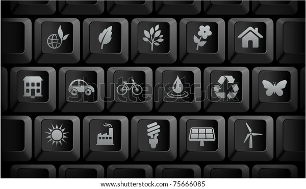 Environment Icons on Black Computer Keyboard\
Buttons Original\
Illustration