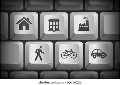 Environment Icons on Computer Keyboard Buttons Original Illustration