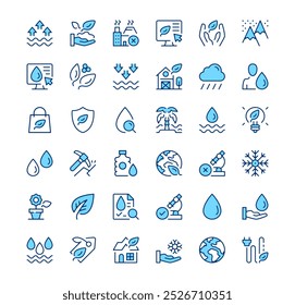 Environment icons. Outline symbols. Vector blue line icons set