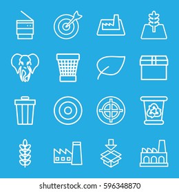 environment icons set. Set of 16 environment outline icons such as elephant, factory, recycle bin, trash bin, box, tree, target, leaf