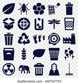 Environment icons set. set of 25 environment filled icons such as dragonfly, beetle, elephant, trash bin, factory, leaf, rake, flower, box, arrow up, tree, solar panel