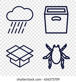 Environment icons set. set of 4 environment outline icons such as beetle, rain
