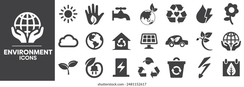 Environment Icons Set, Containing All Environment Icons Outlines, Vector Illustration Collection Editable eps10