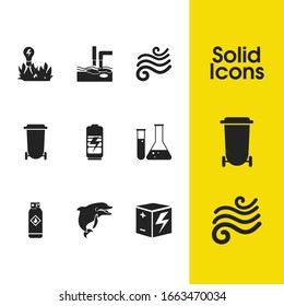 Umweltsymbole, die mit frischer Luft, Gaskanister und Kraft aus Anlagenteilen gesetzt werden. Set von Umwelt-Symbolen und Leistungskonzept. Bearbeitbare Vektorillustration-Elemente für Logo-App UI-Design.
